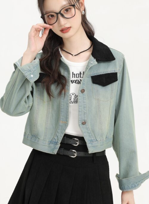 Color Block Denim Jacket With Retro Design