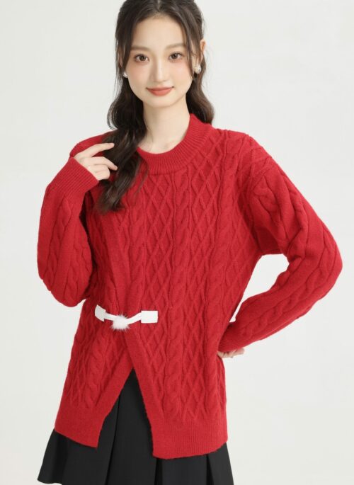 Red Retro Twisted Vintage Knit Sweater