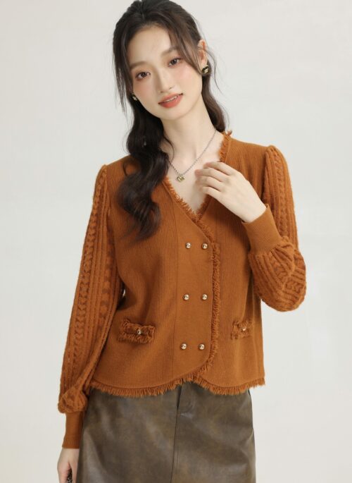 French Style Gentle Vneck Lace Knitwear