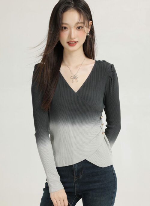 Gradient V-Neck Long Sleeve Knitwear