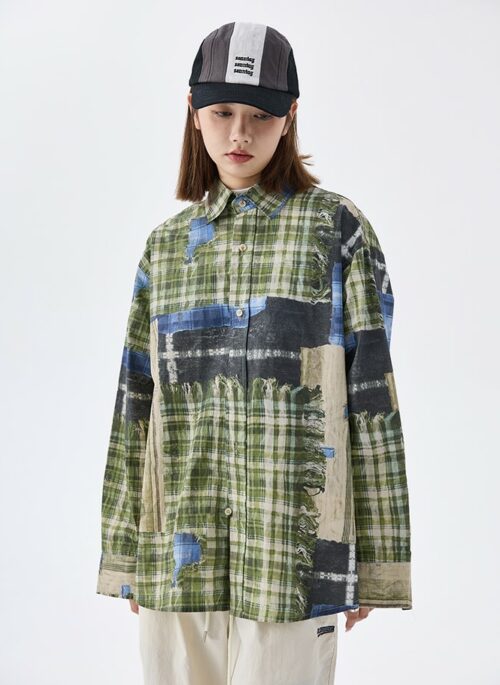 Green Plaid Patchwork Style Shirt | Chanyeol – EXO