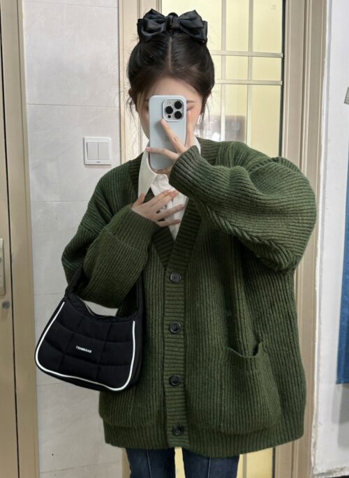 Green Ribbed Knit Cardigan | Jay - iKON