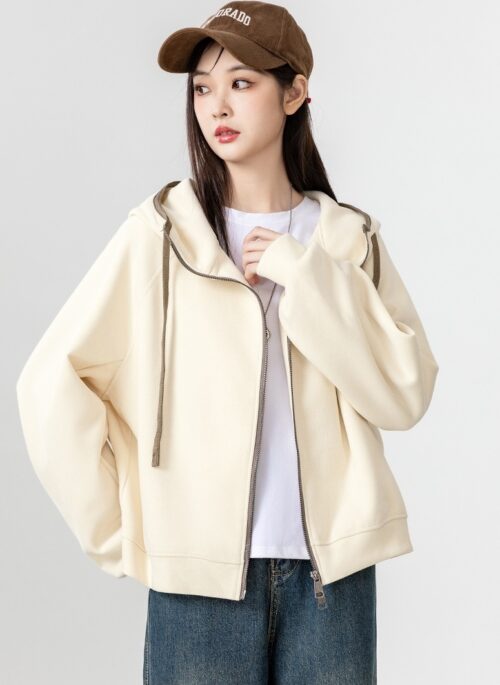 Apricot Hooded Sweater Jacket