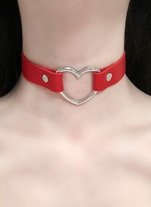 Red Faux Leather Heart Choker Necklace | Ruka - BabyMonster