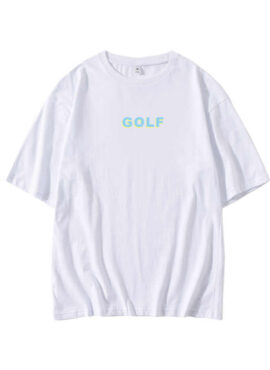 White “GOLF” Print  T-Shirt | LeeKnow – Stray Kids