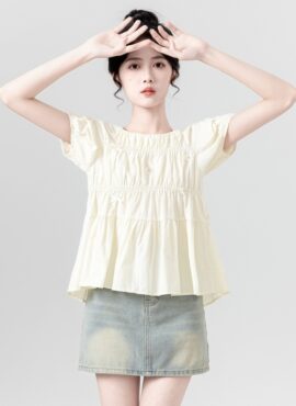 Beige Puffed Sleeves Mini Bows Top | Baek Seok Ryu – Love Next Door