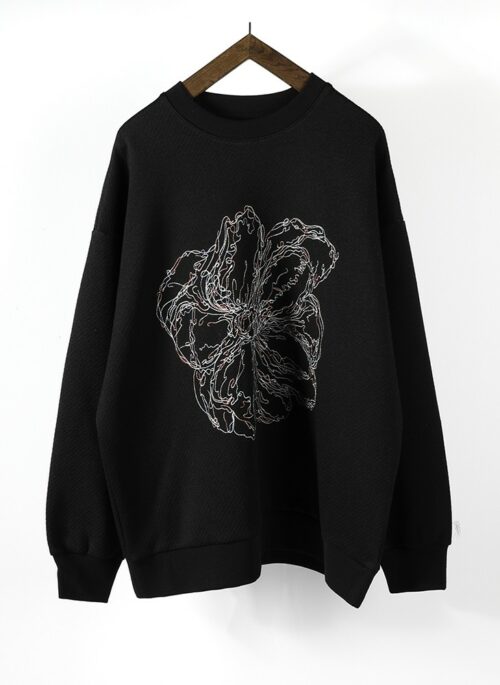 Black Crewneck Flower Embroidery Sweatshirt | J-Hope - BTS