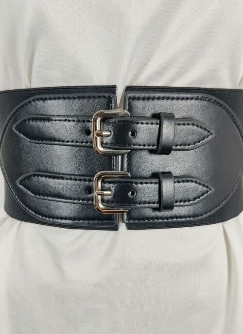 Black Faux Leather Wide Belt | Giselle - Aespa