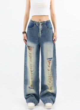 Blue Ripped Drawstring Jeans | Sumin – STAYC