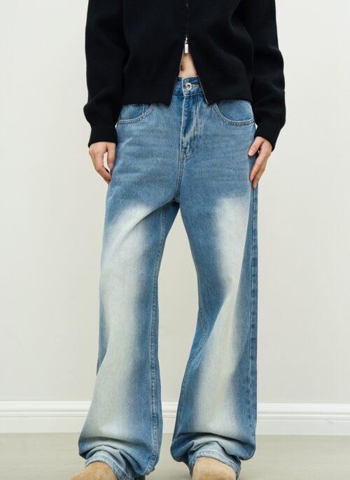 Blue Washed Denim Wide-Leg Jeans | Felix - Stray Kids