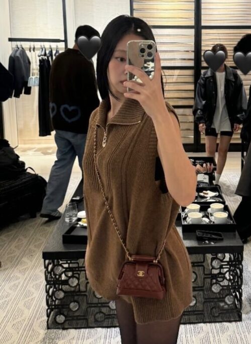 Brown Sleeveless Knitted Top | Jennie - BlackPink