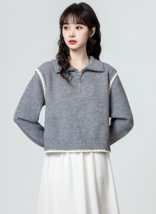 Cozy Knit Sweater With Star Zip Pull