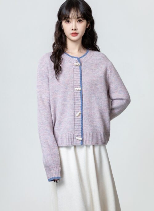 Purple Cozy Knit Sweater With Horn Button