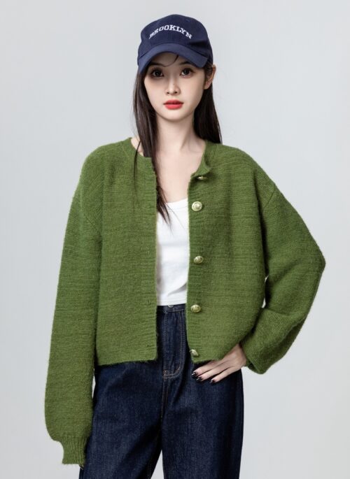 Green Vintage Loose Knit Cardigan