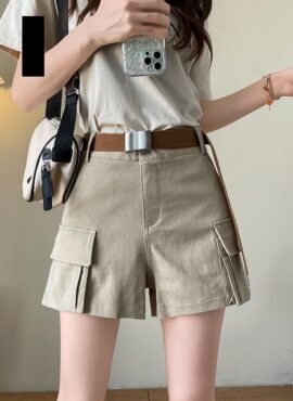 Beige Cargo Pocket Shorts With Belt | Baek Seok Ryu – Love Next Door