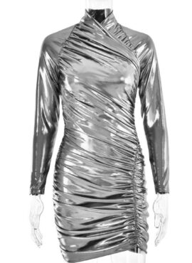 Grey Metallic Wrap Style Dress | Giselle – Aespa