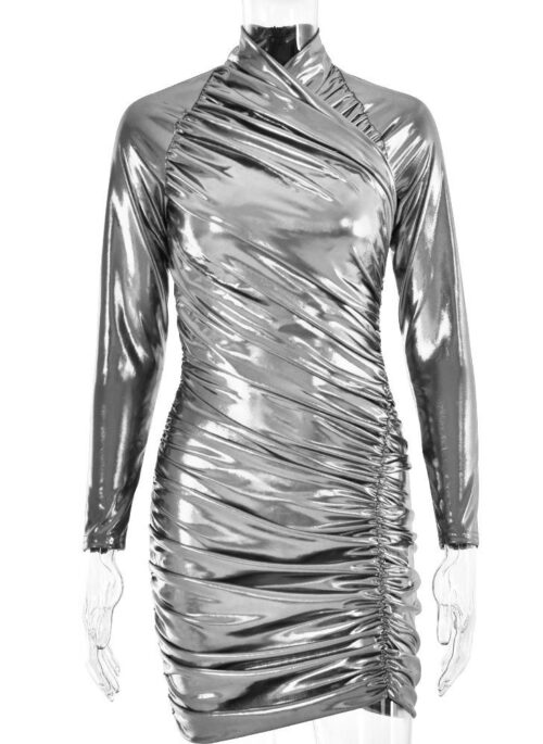 Grey Metallic Wrap Style Dress | Giselle - Aespa