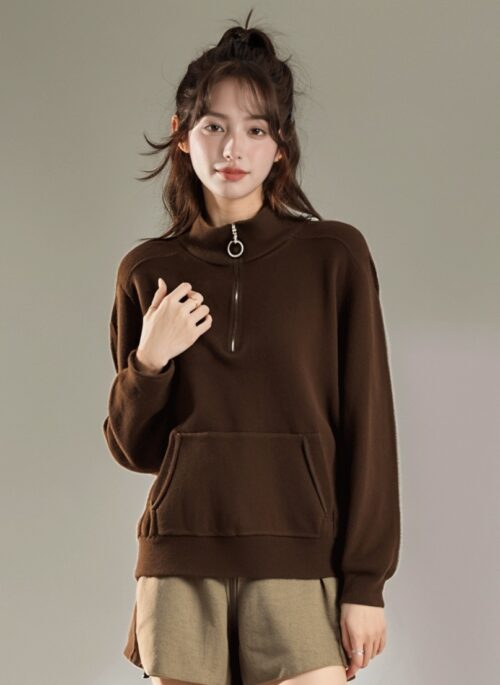 High Neck Half Zip Pullover Sweater