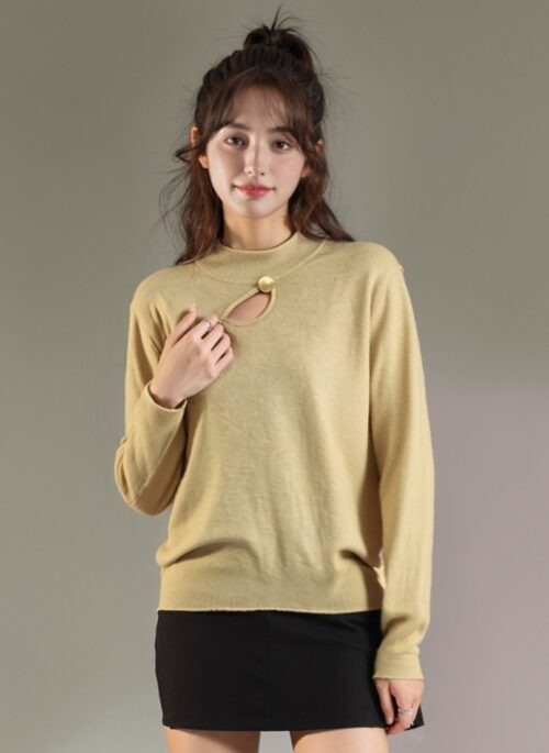 Apricot Hollow Knit Sweater For Casual Chic