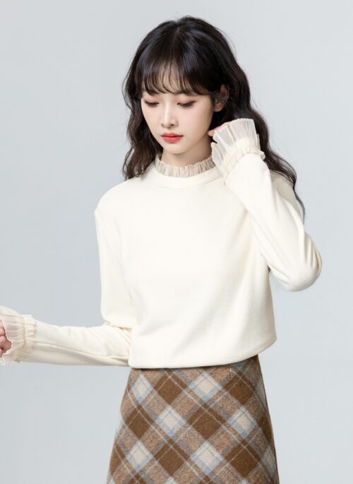 Lace Long Sleeve T-Shirt In Apricot