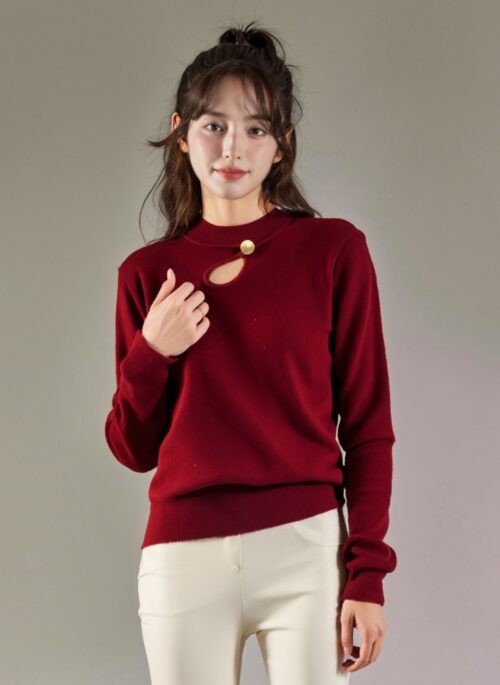 Red Hollow Knit Sweater For Casual Chic