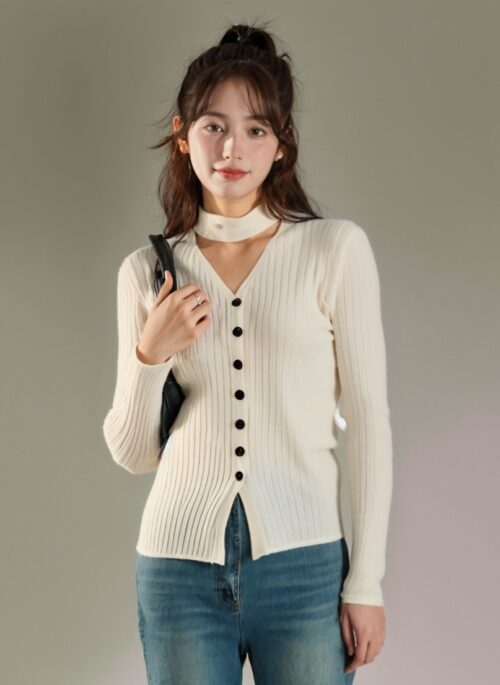 Halterneck Knit Slim Fit Sweater