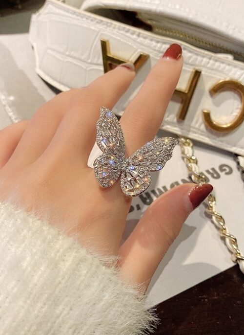 Silver Crystal Embellished Butterfly Ring | Hongjoong - ATEEZ