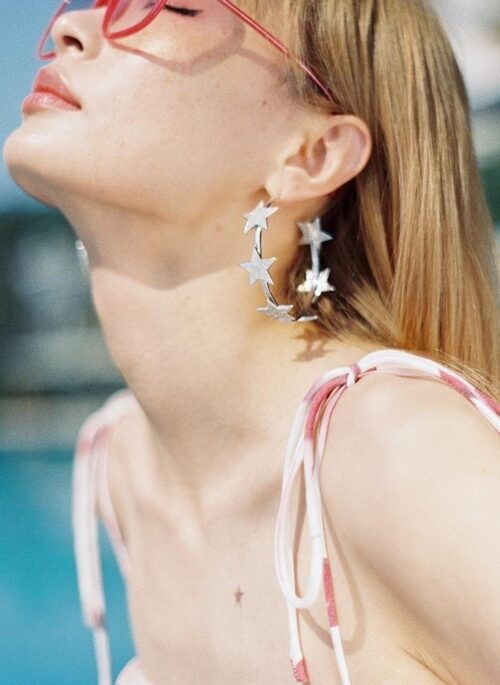 Silver Crystal Embellished Star Hoop Earrings | Harvey - XG