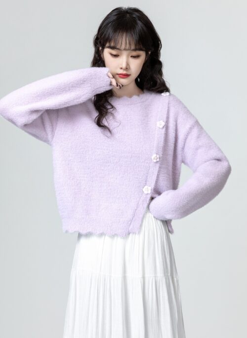 Purple Floral Knit Sweater