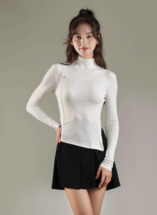 White High Neck Slim Fit Long Sleeve Tshirt