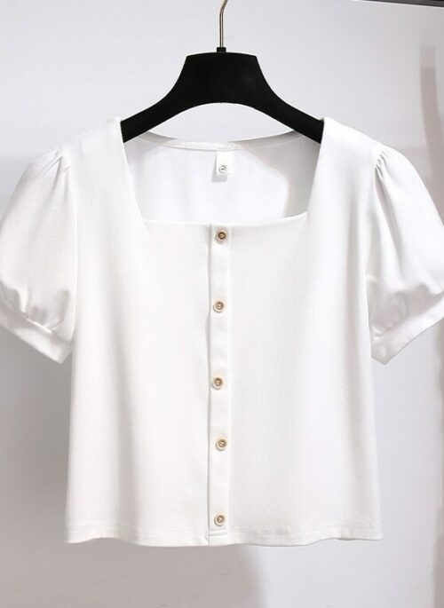 White Square Neck Puff Sleeves Blouse | Jeong Mo Eum - Love Next Door