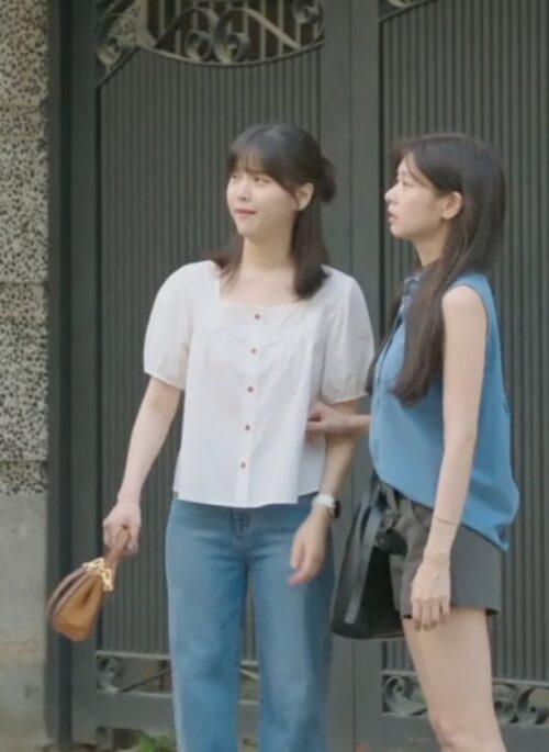 White Square Neck Puff Sleeves Blouse | Jeong Mo Eum - Love Next Door