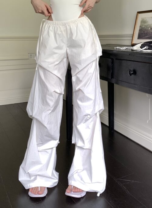 White Structured Pleats Drawstring Pants | Karina – Aespa