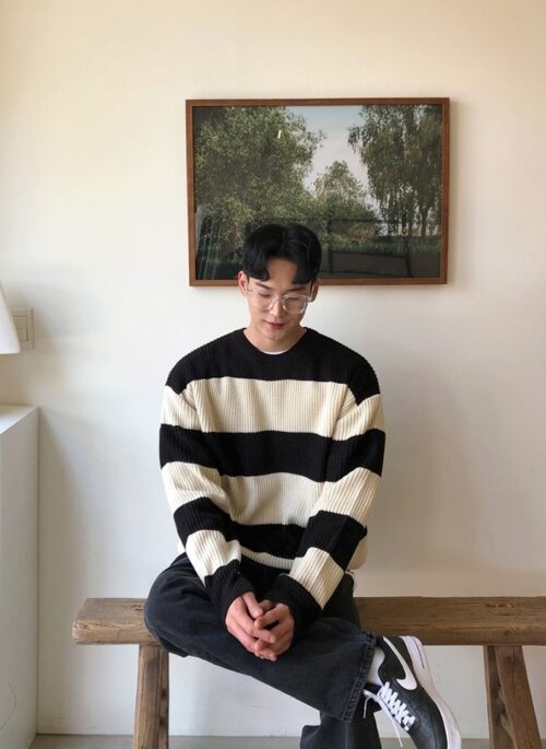 Black And White Knitted Loose Sweater | Han – Stray Kids