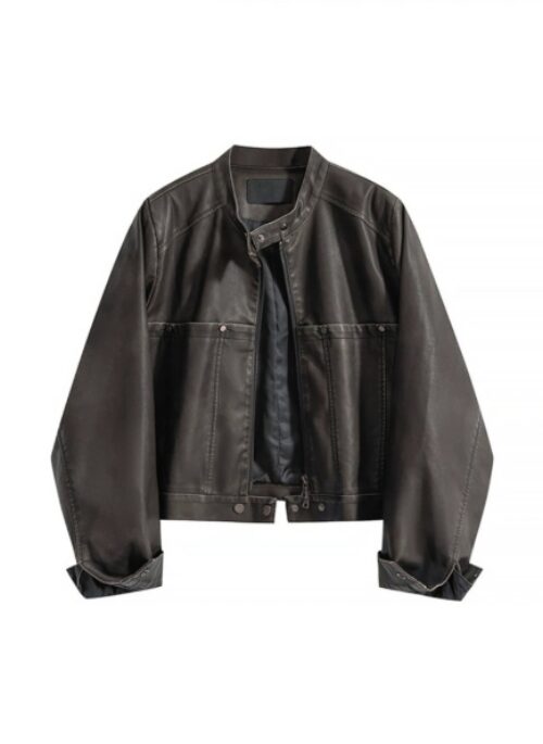 Black Faux Leather Classic Biker Jacket | Ningning - Aespa