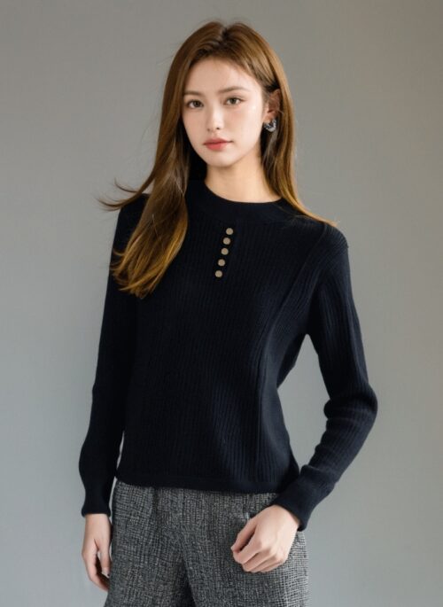 Black High Neck Sweater Design Knit Top