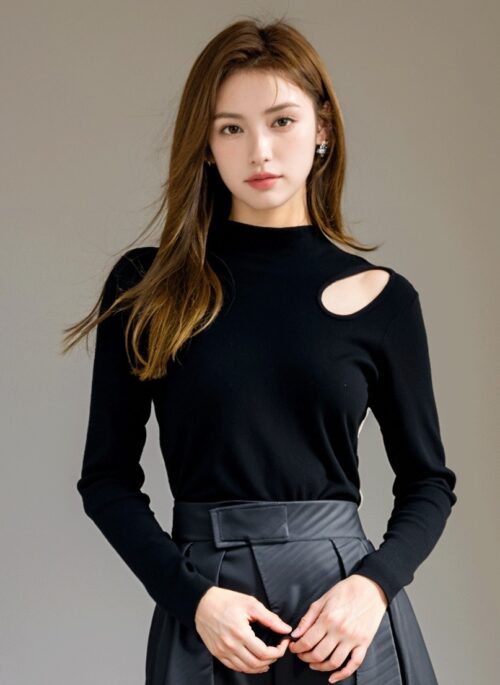 Black Long Sleeve Base Shirt With Side Hollow Design