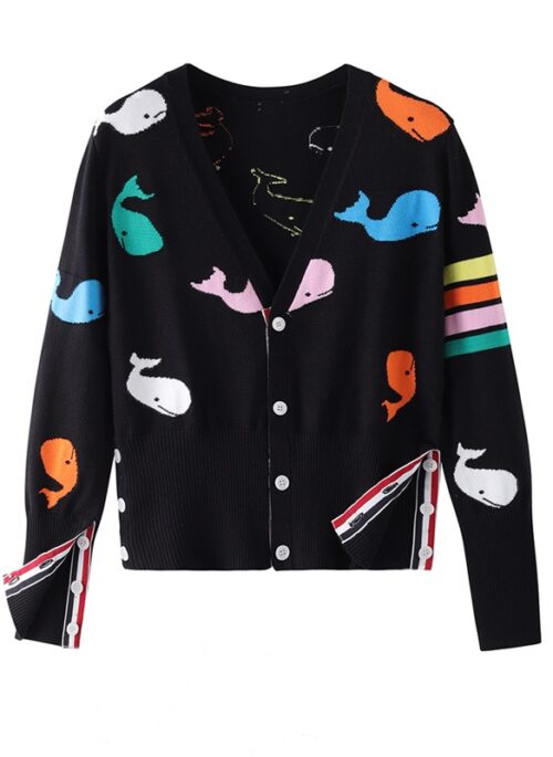 Black V-Neck Whale Print Cardigan | Jimin – BTS