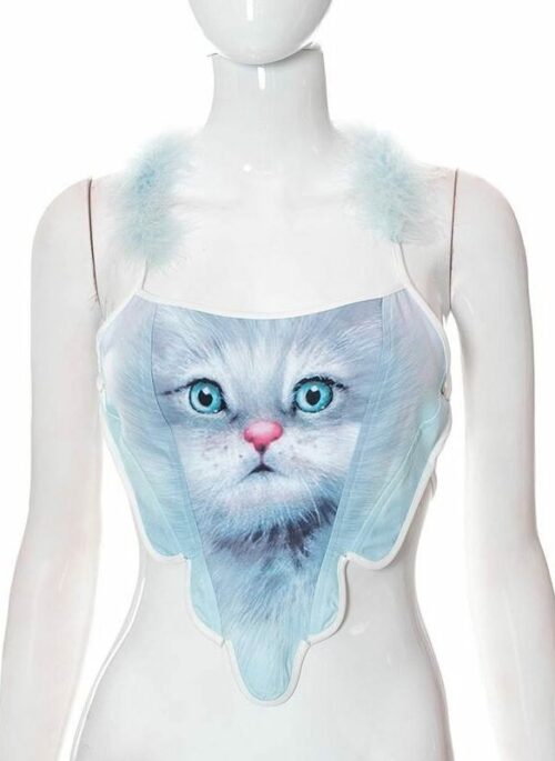 Blue Cat Fur Corset Top | Sana - Twice