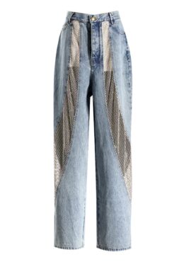 Blue Denim Mesh Panel Wide-Leg Jeans | Mina – Twice