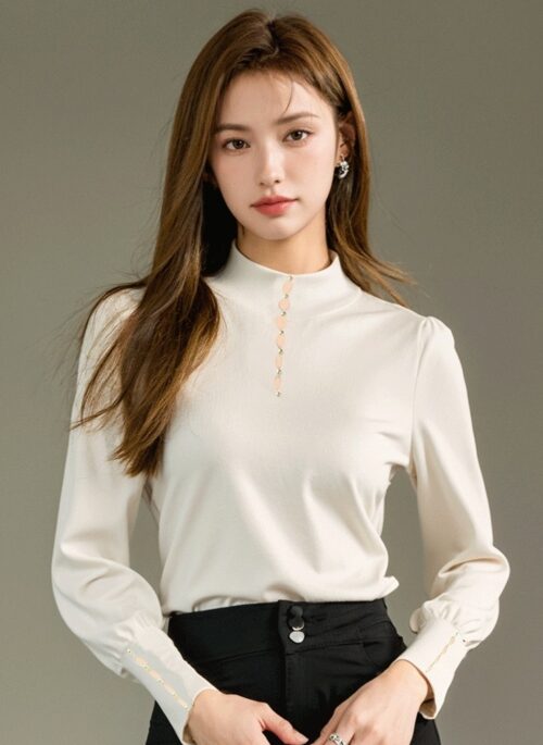 Bubble Sleeve Knit High Neck Top