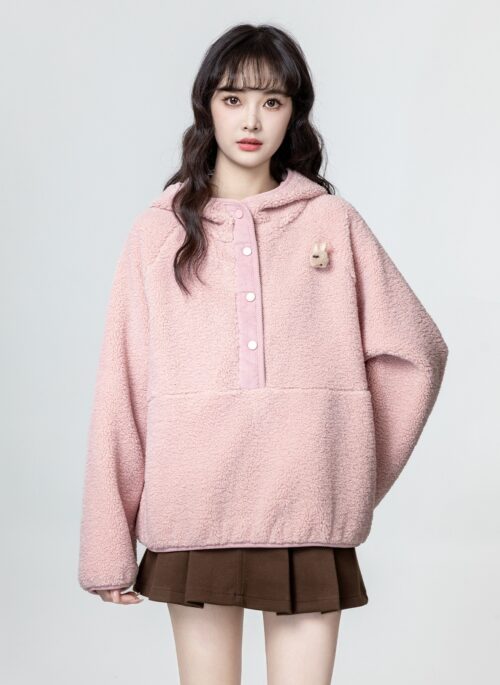 Cozy Lamb Wool Hoodie With 3D Bunny