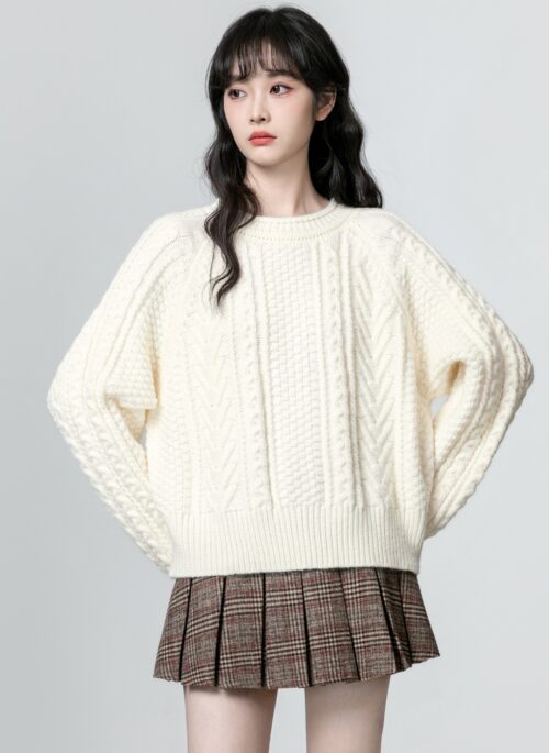 Cozy Braided Round Neck Knit Sweater