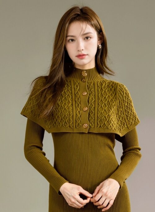 French Style High Neck Sweater Dress