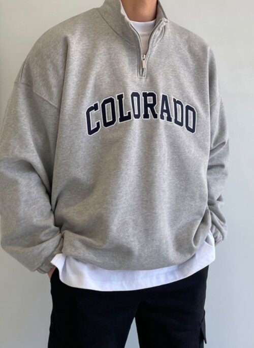 Grey “Colorado” Zip-Up Collar Sweatshirt | San – ATEEZ