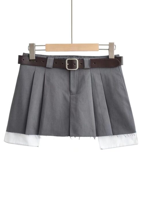 Grey Raw Hem Pleated Skirt | J – STAYC