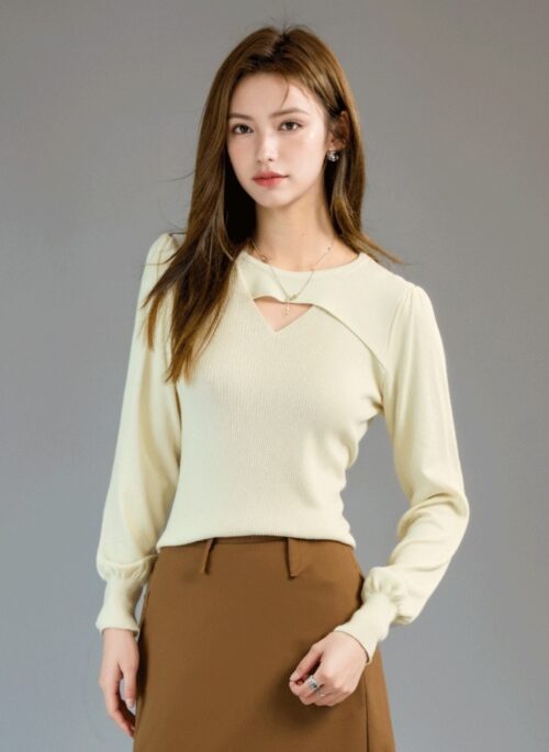 High Neck Knit Top With Hollow Design