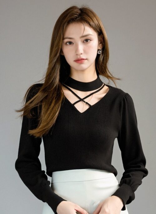 Hollow Knit Sweater With High Neck