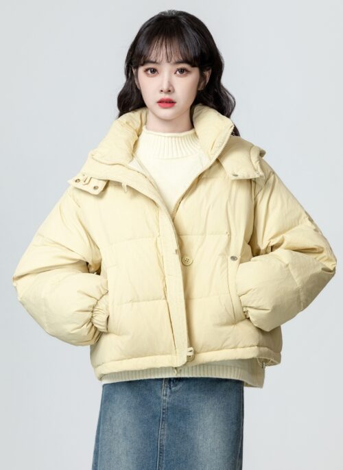 Lightweight Hooded Down Jacket In Yellow