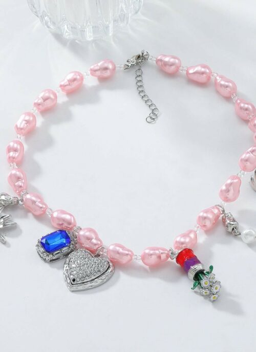 Pink Beaded Charm Necklace | Irene - Red Velvet